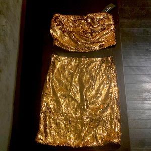 Lulu’s “Bronze Sequin Two-Piece Strapless Bodycon dress” Size: Small *Never worn